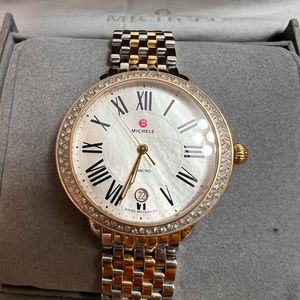 Michele watch two tone serine medium mid size diamond bezel
